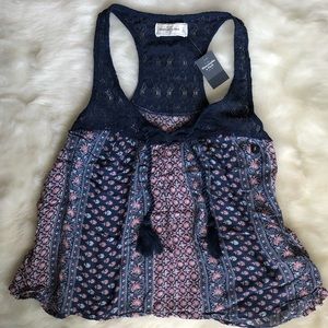Abercrombie & Fitch red white blue boho lace tank